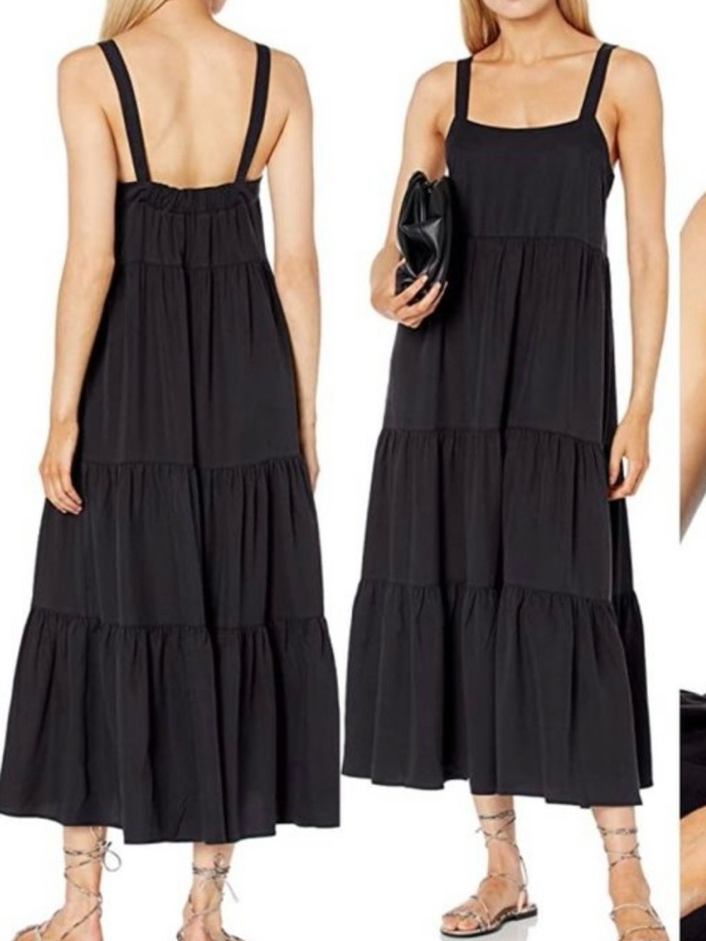 The Drop Black Sleeveless Tiered Maxi Dress